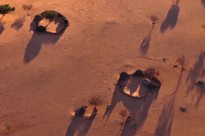Aerial view of small local homes in the Tibesti desert, typical of Toubou traditional villages.